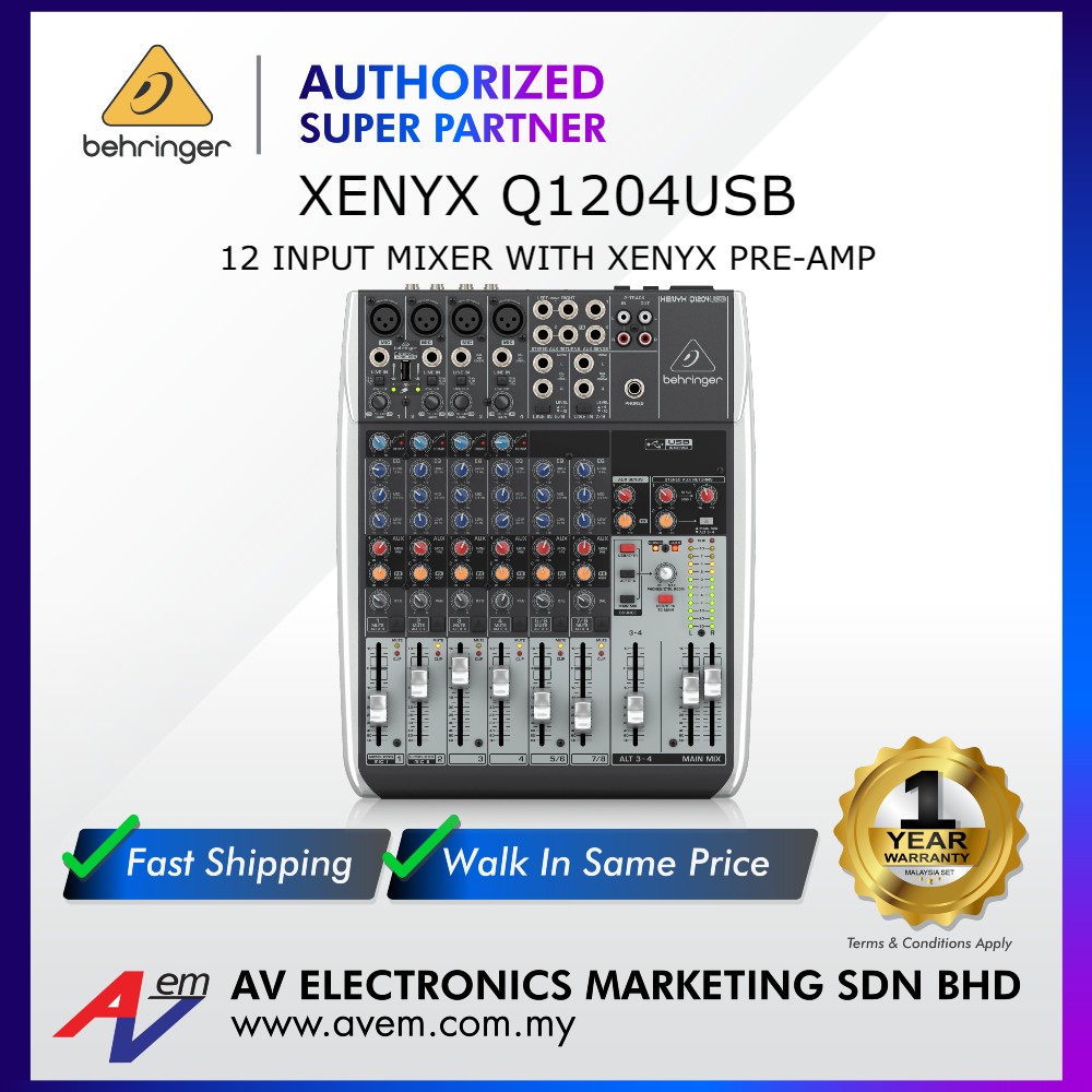 BEHRINGER XENYX Q1204USB Premium 12Input 2/2Bus Mixer with XENYX Mic